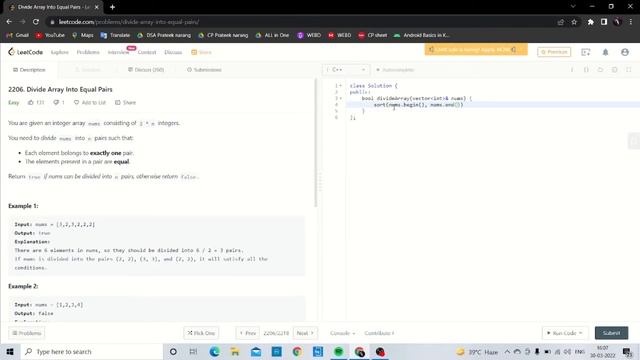 Divide Array into Equal Pairs | Leetcode Question 2206 смотреть онлайн