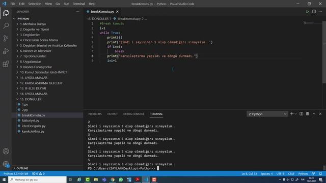 Python #9 | DÖNGÜLER | WHILE DÖNGÜSÜ | İÇ İÇE DÖNGÜLER | BREAK VE CONTİNUE | WHILE-ELSE | ALIŞTIRMA смотреть онлайн