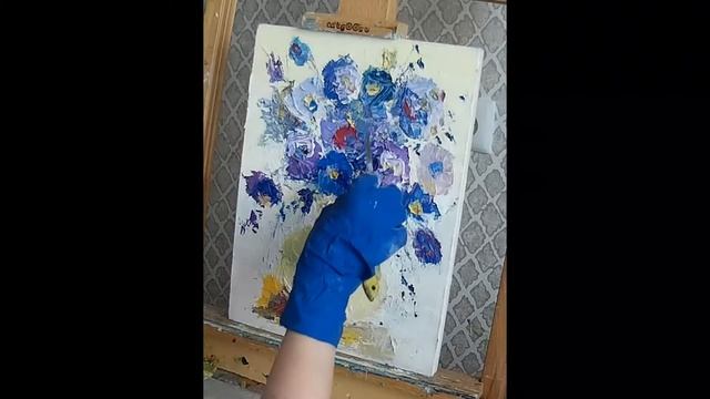 Фиолетовый букет. Цветы маслом. смотреть онлайн