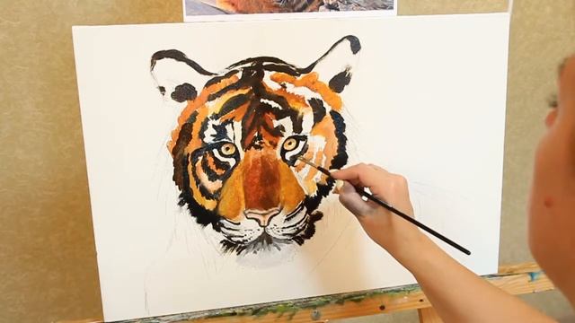 Бенгальский тигр, холст 40х60, масло смотреть онлайн