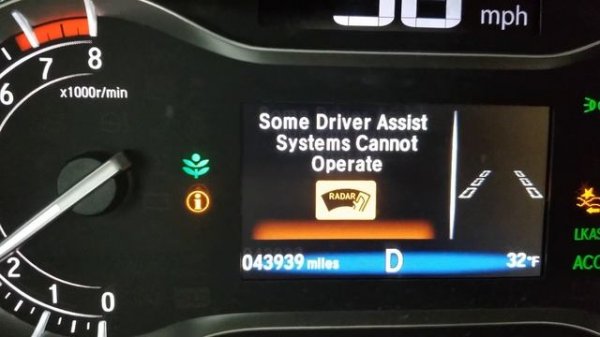 Honda System Driver Assist Systems Cannot Operate Brake System Radar Warning Lights!