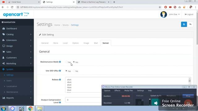 Opencart System Settings (Mail, Server) смотреть онлайн