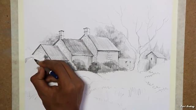 Learn Pencil Drawing : House Landscape | step by step drawing & sketching смотреть онлайн