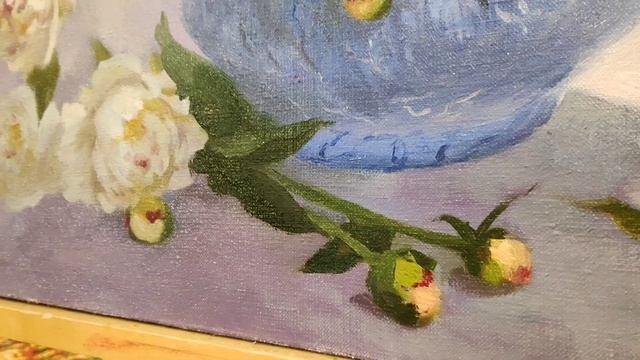 Николаев Ю.В. "Пионы в голубой вазе", холст/масло, 60х80 см, 2022г. смотреть онлайн