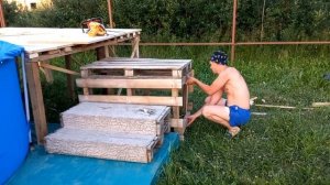 ЗОНА ОТДЫХА У БАССЕЙНА СВОИМИ РУКАМИ. Зона для загара. Сцена своими руками. Каркасный Бассейн.