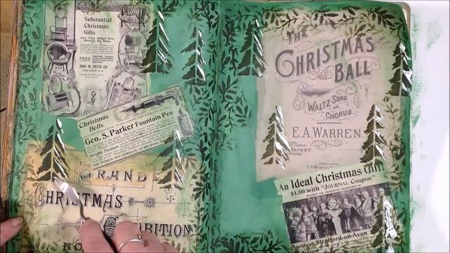 Vintage Christmas Art Journal Spread | Process Video, Christmas Art Journal Pages смотреть онлайн