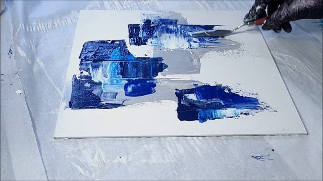 Blue TEXTURED Abstract Acrylic Painting with Palette Knife / Abstract Acrylic Painting (333) смотреть онлайн