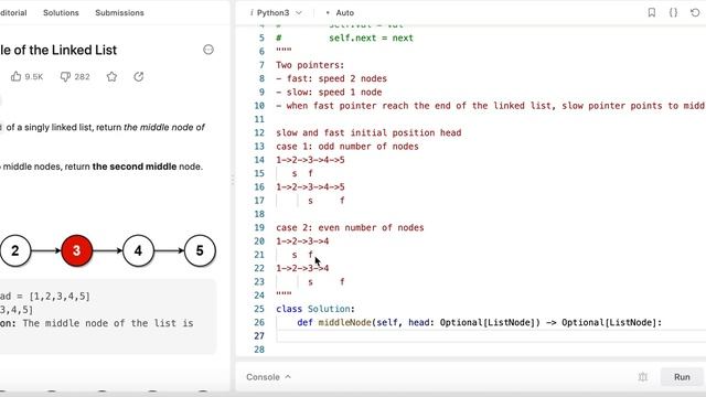 Middle of the Linked List - Leetcode 876 - Linked List - Python смотреть онлайн