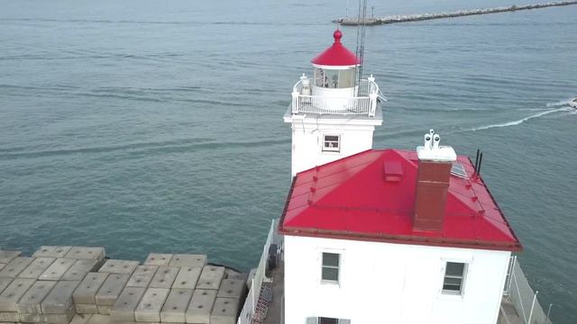 Fairport Harbor West Breakwater Lighthouse In Ohio Drone Footage смотреть онлайн