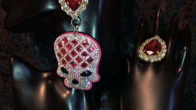 Pink Punk Skull Dangle Earring & Ring Set смотреть онлайн