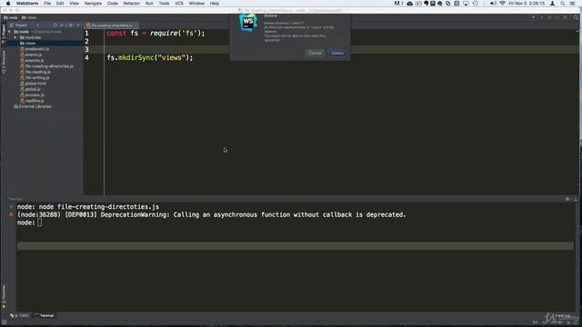 Creating directories. Core Fundamentals - Playing with the File System. Node.js for Beginners. смотреть онлайн