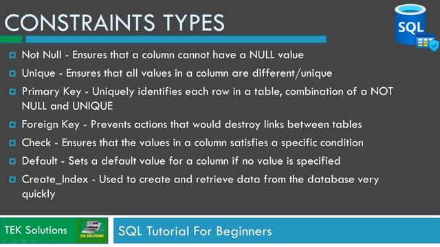 SQL Tutorial for Beginners | Constraints in SQL | SQL Full Course смотреть онлайн