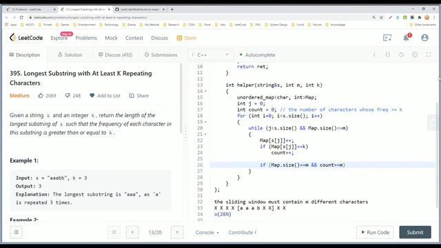 【每日一题】395. Longest Substring with At Least K Repeating Characters, 12/22/2020 смотреть онлайн