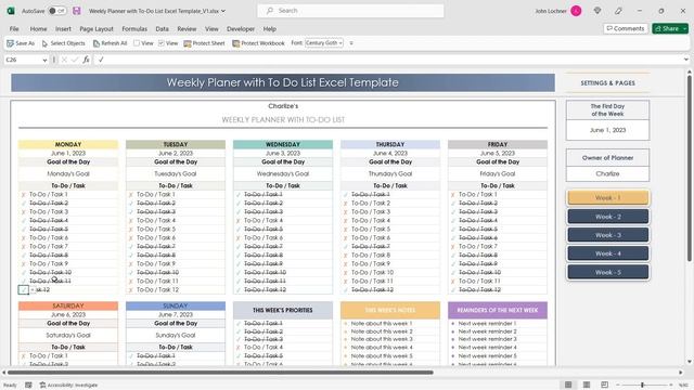 Weekly Planner With To-Do List Excel Template смотреть онлайн