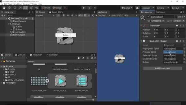 Unity Tutorial : Button Sprite Change Effects (OnClick, SpriteState, Toggle)