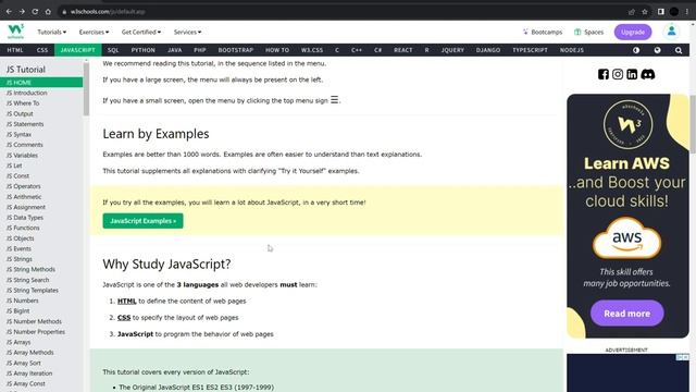 1_JS Home JavaScript. О чем это. Tutorial w3schools.com смотреть онлайн