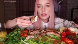 MUKBANG | Шашлык, хрустящие овощи, купаты | barbecue, crispy vegetables, sausages не ASMR