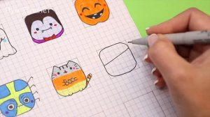 10 Квадратных рисунков ПО КЛЕТОЧКАМ! Хэллоуин ?Рисуем и делаем НАКЛЕЙКИ! Часть 7