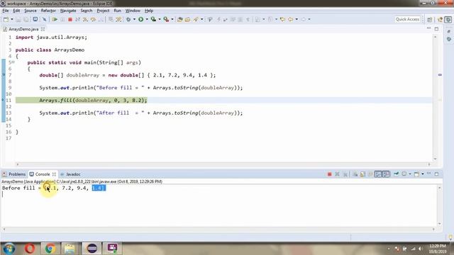 How to use fill(double[] a, int fromIndex, int toIndex, double val) method of Java.util.Arrays? смотреть онлайн