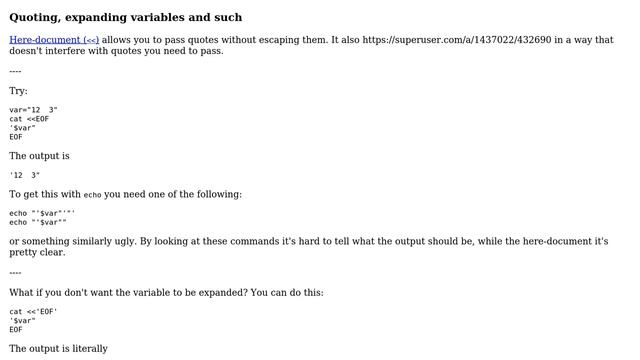 What's the different between 'cat ＞ some_file ＜＜ EOF some_stuff EOF' and 'echo "some_stuff" ＞... смотреть онлайн