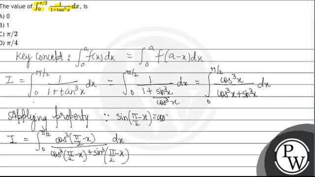 The value of \( \int_{0}^{\pi / 2} \frac{1}{1+\tan ^{3} x} d x \), is
(A) 1
(B) \( \pi / 2 \)
(C... смотреть онлайн