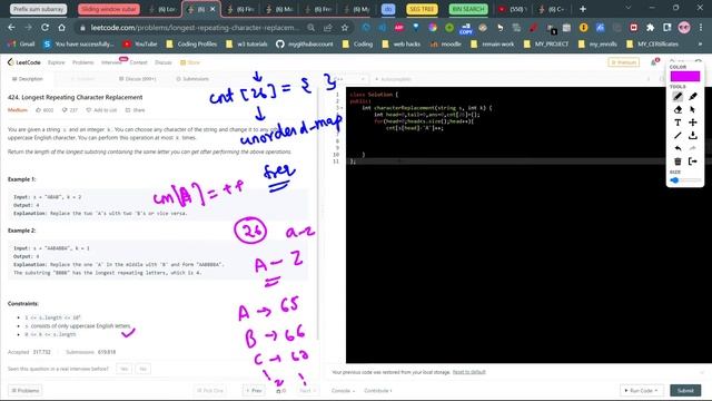 1.6 Longest repeating character replacement | Leetcode 424 | Window Sliding | C++ | @codingsamurais смотреть онлайн
