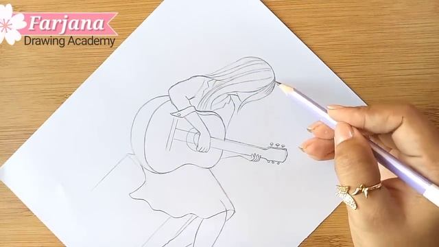 A Girl Playing Guitar - Pencil sketch Tutorial for beginners || How to draw A Girl with Guitar смотреть онлайн