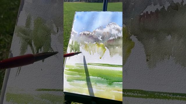 Процесс рисования акварелью. Горный пейзаж. Зарисовка на пленэр смотреть онлайн