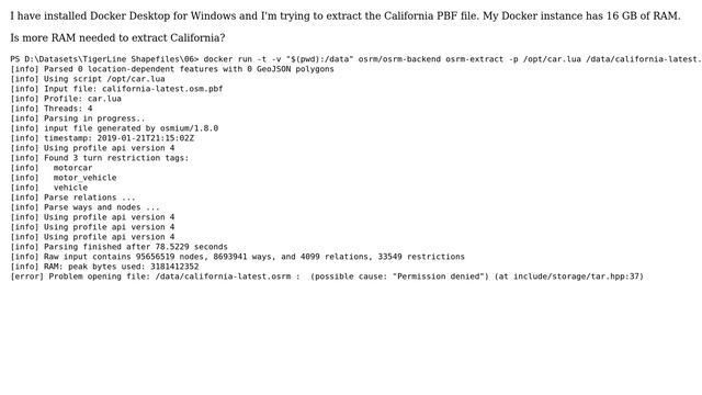 GIS: Extracting OSRM PBF file using Docker osrm/osrm-backend image? смотреть онлайн