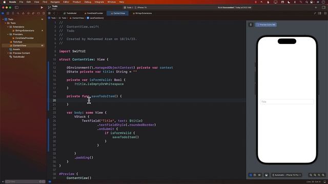 Todo App Using Core Data + SwiftUI - #2 Saving and Creating Data смотреть онлайн