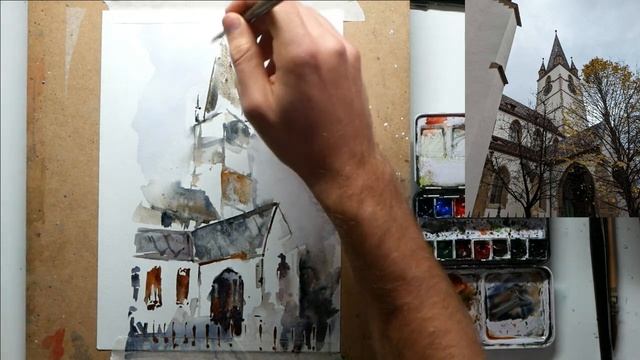 Direct Watercolour THEN Ink! Simple Urban Sketching Tutorials смотреть онлайн