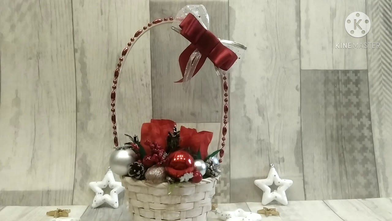 Декор Рождественской корзины своими руками. смотреть онлайн