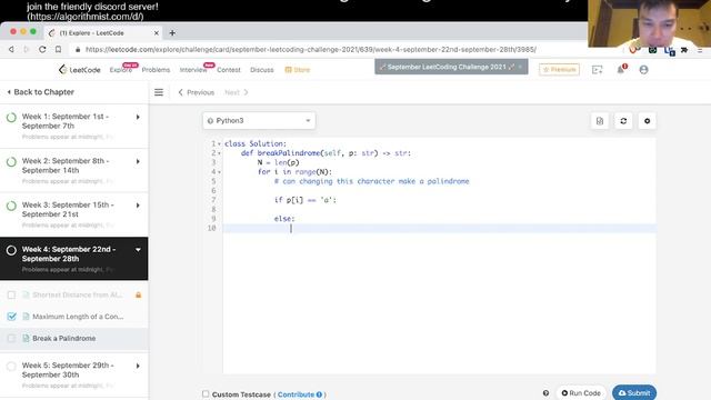 1328. Break a Palindrome - Day 23/30 Leetcode September Challenge смотреть онлайн