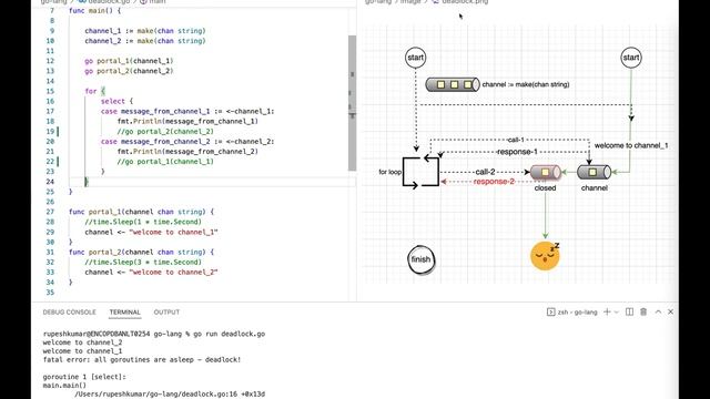 GOLang routine deadlock смотреть онлайн