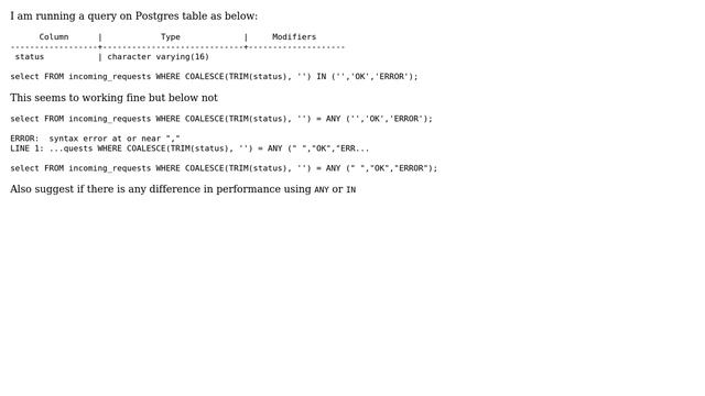 Databases: select from mulitple values using ANY in PostgreSQL смотреть онлайн
