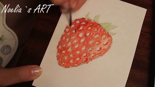 How To Draw Strawberries By Watercolor/ Как нарисовать клубнику акварелью