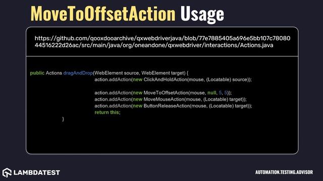 org openqa selenium interactions MoveToOffsetAction with example смотреть онлайн