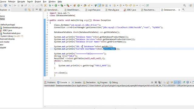 DatabaseMetaData JDBC Mysql in Java смотреть онлайн