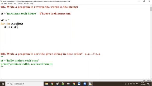 #27: Reversing The Words in String || Mr. Narayana || Narayana Tech House || 9010607010 смотреть онлайн
