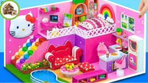 Миниатюрный розовый домик hello kitty с 4 милыми комнатами из картона #65