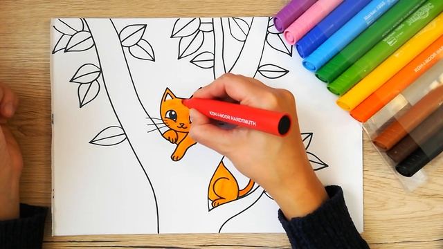 HOW TO DRAW a Cat in a tree - easy drawing for kids - coloring with markers смотреть онлайн