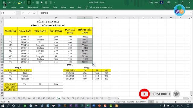 Hướng dẫn thực hành bài tập Excel 5A môn TIN HỌC смотреть онлайн