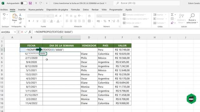 Cómo Transformar la FECHA en DÍA DE LA SEMANA en Excel (Funciones que Transforman Fechas) смотреть онлайн