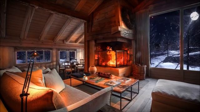 Beautiful music, cozy house, fireplace ? moon and snow / Красивая музыка, дом, камин ? луна и снег смотреть онлайн