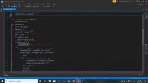 Simple Hangman Game | Python 3 | Visual Studio