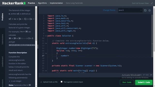 Extra Long Factorials || BigInteger || Hackerrank || смотреть онлайн