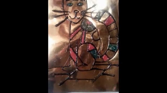 КРАСИВАЯ КАРТИНА.КОТ НАРИСОВАННЫЙ КЛЕЕМ. смотреть онлайн