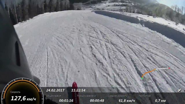 Шерегеш - Таштагол. Скоростной спуск на лыжах свыше 130км/ч смотреть онлайн