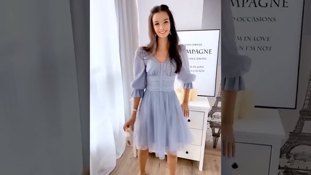 Dabuwawa V Neck Edge Embroidered Sweet Mesh Dress Women Ruffle Sleeve Empire Elegant Fit And Flare