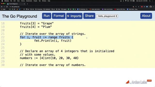 Go Syntax - Array Iteration смотреть онлайн